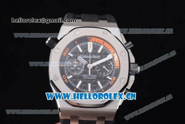 Audemars Piguet Royal Oak Offshore Diver Swiss Valjoux 7750 Automatic Steel Case with Black Dial Black Rubber Strap and Stick/Arabic Numeral Markers (EF) - Click Image to Close